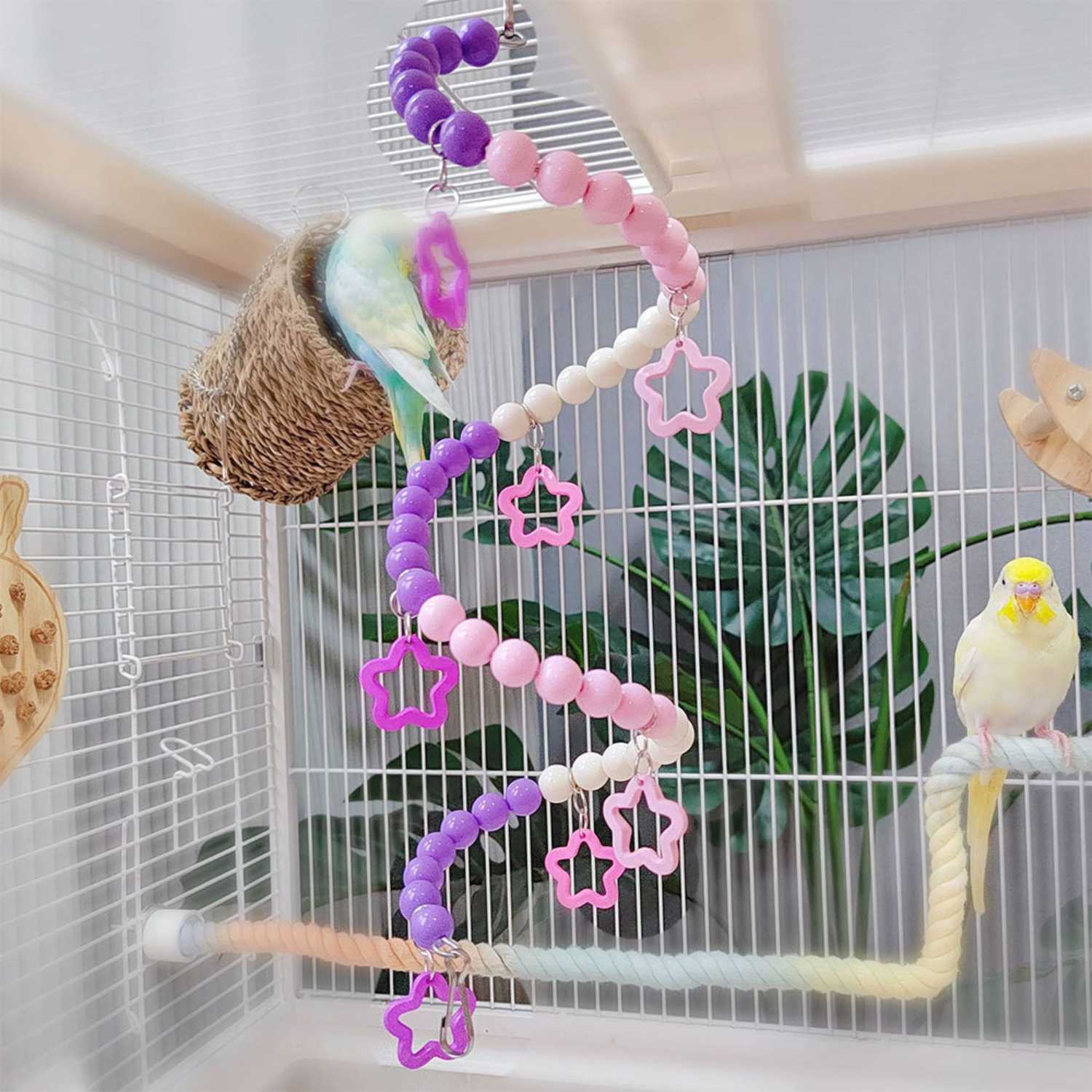 vogel speelbrug twee vogels op lange kralen spiraal met speeltjes